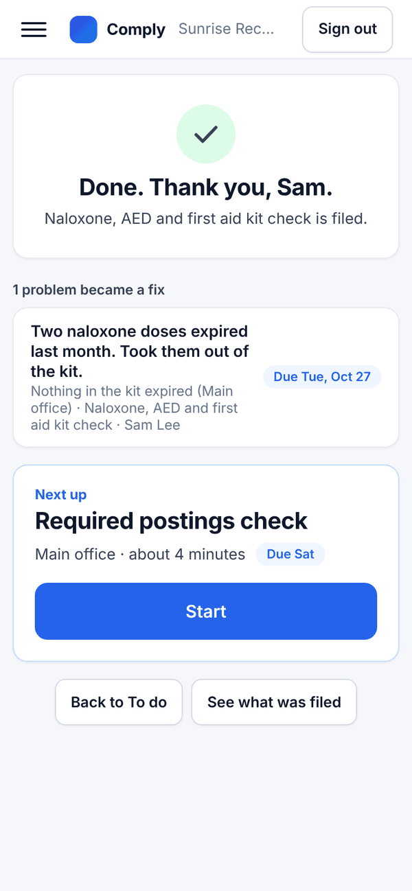 The filed check on a phone, with the new fix listed under it
